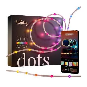 Twinkly Dots – Cadena de luces flexible controlada por aplicación con 200 LEDs RGB (16 millones de colores) en 10 metros de alambre transparente